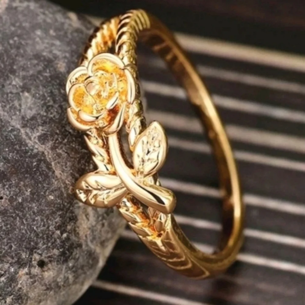 LovelyGolden Intricate Detailed Rose Floral Ring